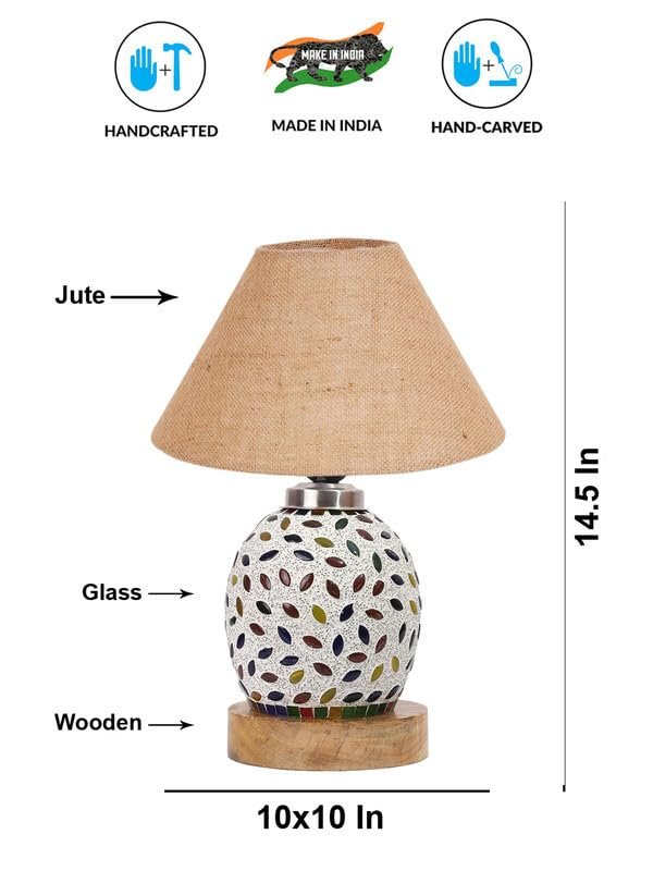 Multicolor Table Lamp | Artistic Mosaic Glass with Sturdy Wood Base | Decorative Ambient Light for Home D�cor | Perfect Blend of Modern & Traditional Style - Model DG283