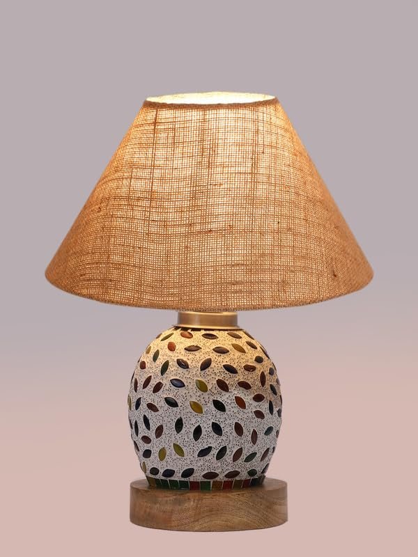 Multicolor Table Lamp | Artistic Mosaic Glass with Sturdy Wood Base | Decorative Ambient Light for Home D�cor | Perfect Blend of Modern & Traditional Style - Model DG283