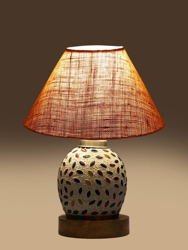 Multicolor Table Lamp | Artistic Mosaic Glass with Sturdy Wood Base | Decorative Ambient Light for Home D�cor | Perfect Blend of Modern & Traditional Style - Model DG283