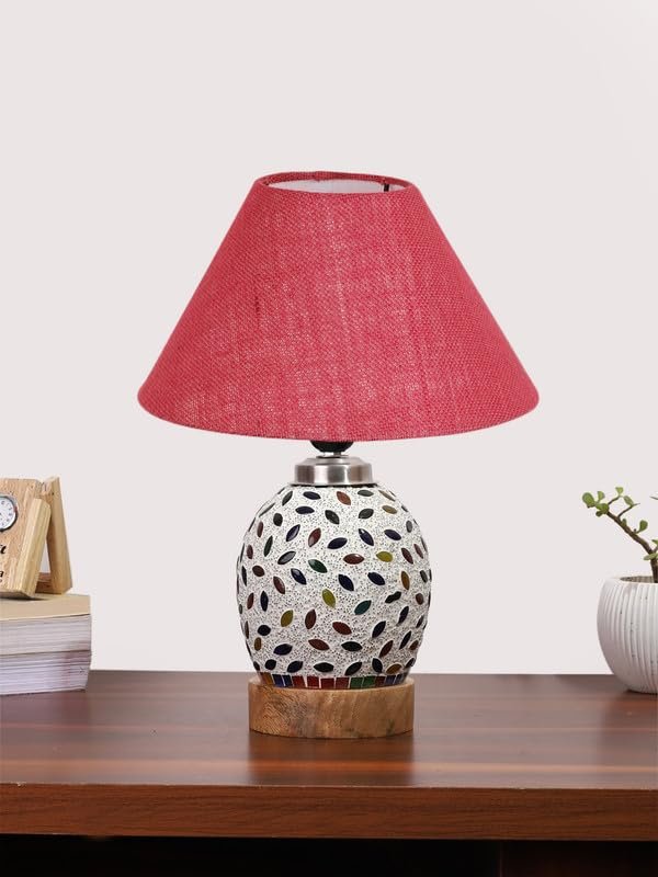 Multicolor Table Lamp | Artistic Mosaic Glass with Sturdy Wood Base | Decorative Ambient Light for Home D�cor | Perfect Blend of Modern & Traditional Style - Model DG284