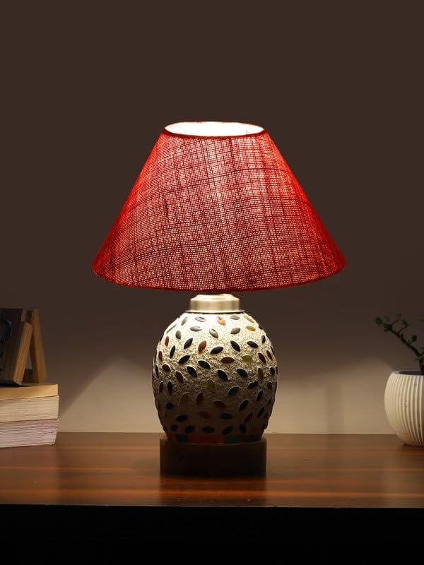 Multicolor Table Lamp | Artistic Mosaic Glass with Sturdy Wood Base | Decorative Ambient Light for Home D�cor | Perfect Blend of Modern & Traditional Style - Model DG284