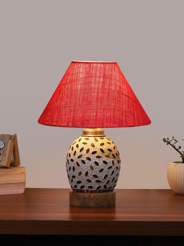 Multicolor Table Lamp | Artistic Mosaic Glass with Sturdy Wood Base | Decorative Ambient Light for Home D�cor | Perfect Blend of Modern & Traditional Style - Model DG284