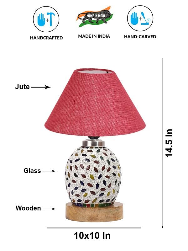 Multicolor Table Lamp | Artistic Mosaic Glass with Sturdy Wood Base | Decorative Ambient Light for Home D�cor | Perfect Blend of Modern & Traditional Style - Model DG284