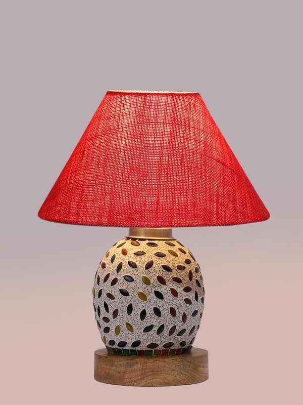 Multicolor Table Lamp | Artistic Mosaic Glass with Sturdy Wood Base | Decorative Ambient Light for Home D�cor | Perfect Blend of Modern & Traditional Style - Model DG284