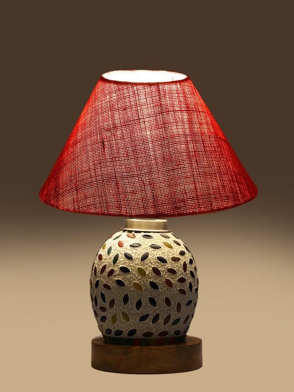 Multicolor Table Lamp | Artistic Mosaic Glass with Sturdy Wood Base | Decorative Ambient Light for Home D�cor | Perfect Blend of Modern & Traditional Style - Model DG284