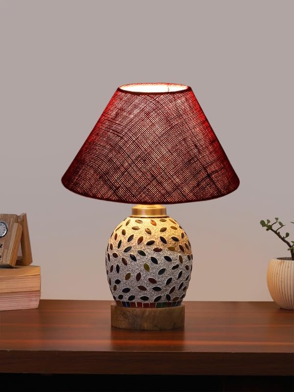 Multicolor Table Lamp | Artistic Mosaic Glass with Sturdy Wood Base | Decorative Ambient Light for Home D�cor | Perfect Blend of Modern & Traditional Style - Model DG285