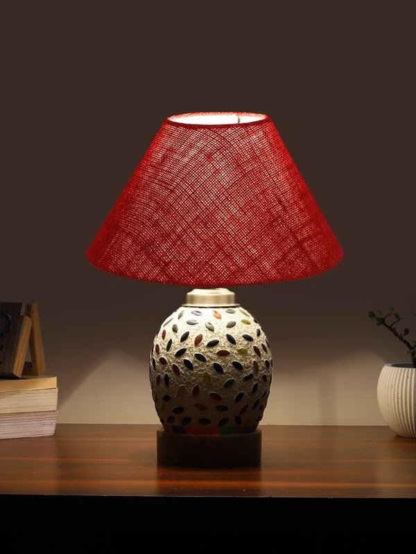Multicolor Table Lamp | Artistic Mosaic Glass with Sturdy Wood Base | Decorative Ambient Light for Home D�cor | Perfect Blend of Modern & Traditional Style - Model DG285