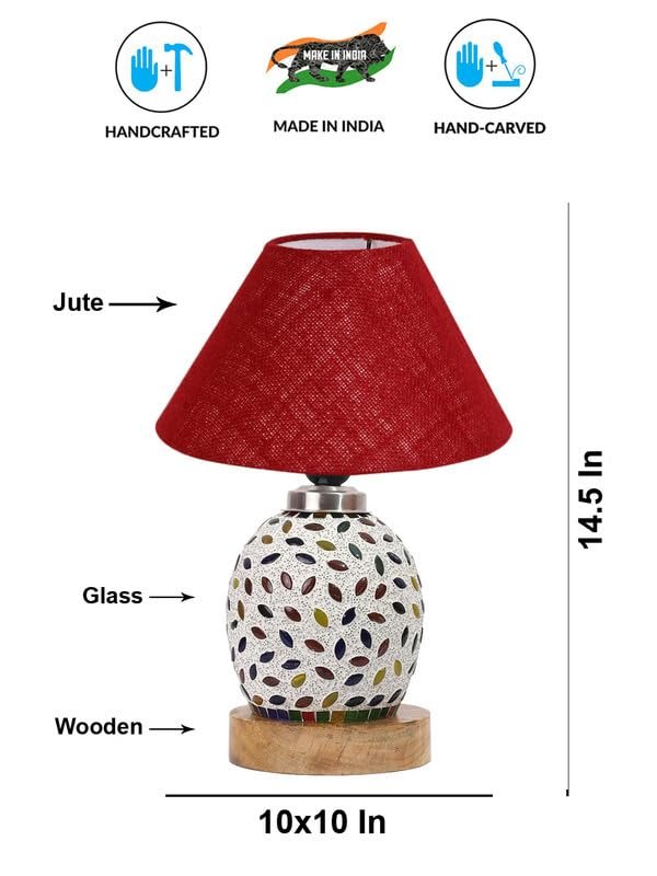 Multicolor Table Lamp | Artistic Mosaic Glass with Sturdy Wood Base | Decorative Ambient Light for Home D�cor | Perfect Blend of Modern & Traditional Style - Model DG285