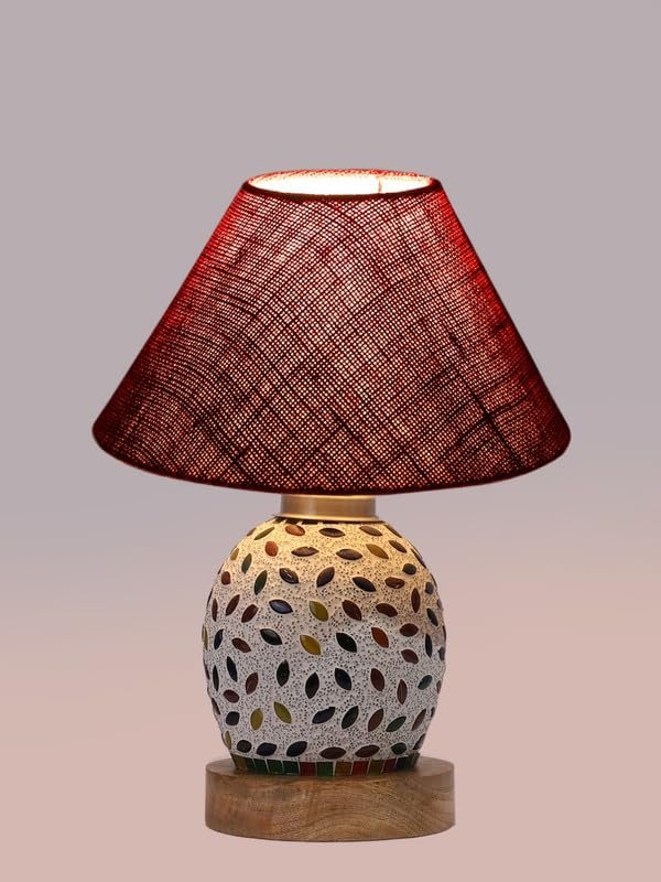 Multicolor Table Lamp | Artistic Mosaic Glass with Sturdy Wood Base | Decorative Ambient Light for Home D�cor | Perfect Blend of Modern & Traditional Style - Model DG285