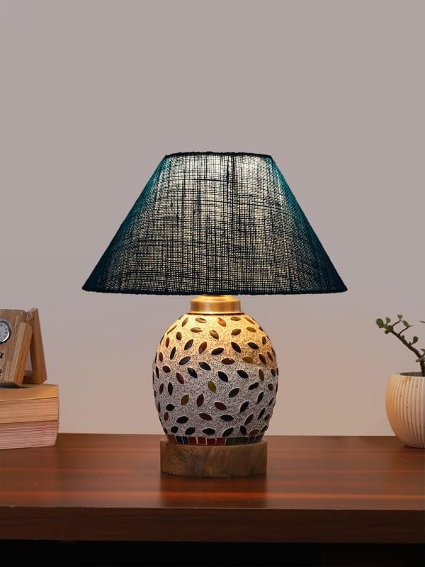 Multicolor Table Lamp | Artistic Mosaic Glass with Sturdy Wood Base | Decorative Ambient Light for Home D�cor | Perfect Blend of Modern & Traditional Style - Model DG286