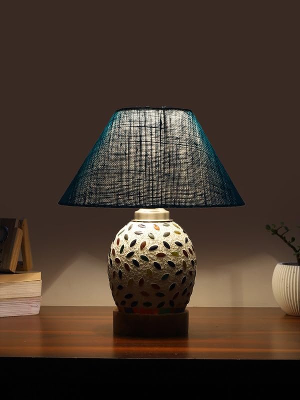 Multicolor Table Lamp | Artistic Mosaic Glass with Sturdy Wood Base | Decorative Ambient Light for Home D�cor | Perfect Blend of Modern & Traditional Style - Model DG286