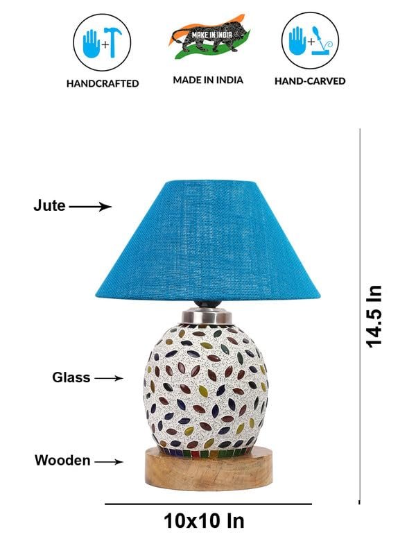Multicolor Table Lamp | Artistic Mosaic Glass with Sturdy Wood Base | Decorative Ambient Light for Home D�cor | Perfect Blend of Modern & Traditional Style - Model DG286
