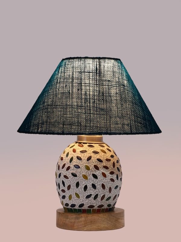 Multicolor Table Lamp | Artistic Mosaic Glass with Sturdy Wood Base | Decorative Ambient Light for Home D�cor | Perfect Blend of Modern & Traditional Style - Model DG286