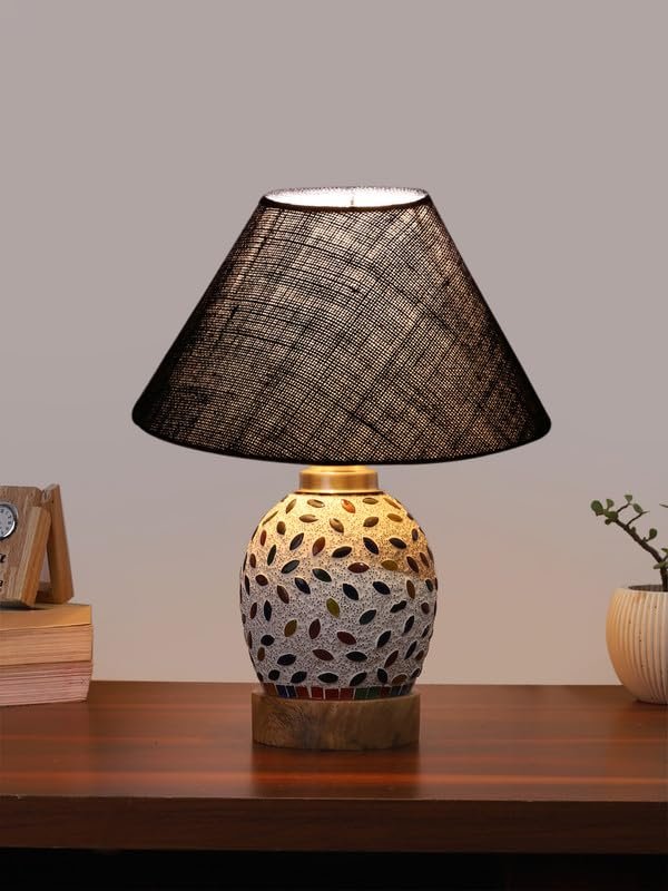 Multicolor Table Lamp | Artistic Mosaic Glass with Sturdy Wood Base | Decorative Ambient Light for Home D�cor | Perfect Blend of Modern & Traditional Style - Model DG287