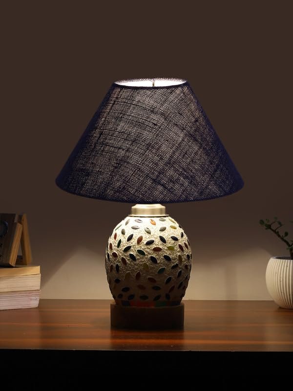 Multicolor Table Lamp | Artistic Mosaic Glass with Sturdy Wood Base | Decorative Ambient Light for Home D�cor | Perfect Blend of Modern & Traditional Style - Model DG287
