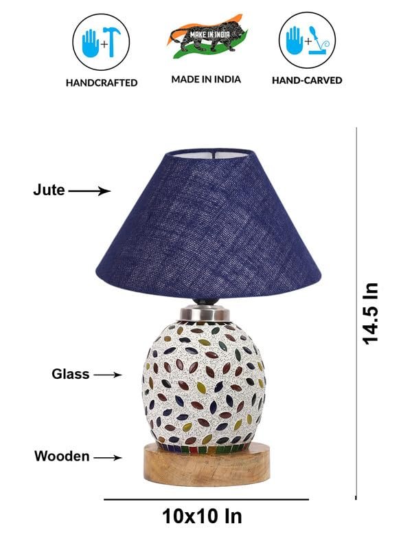 Multicolor Table Lamp | Artistic Mosaic Glass with Sturdy Wood Base | Decorative Ambient Light for Home D�cor | Perfect Blend of Modern & Traditional Style - Model DG287