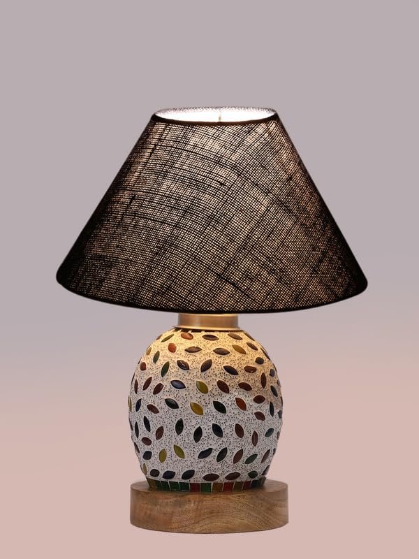 Multicolor Table Lamp | Artistic Mosaic Glass with Sturdy Wood Base | Decorative Ambient Light for Home D�cor | Perfect Blend of Modern & Traditional Style - Model DG287