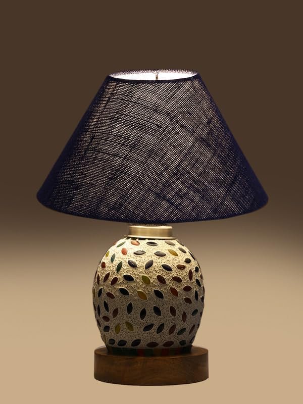 Multicolor Table Lamp | Artistic Mosaic Glass with Sturdy Wood Base | Decorative Ambient Light for Home D�cor | Perfect Blend of Modern & Traditional Style - Model DG287