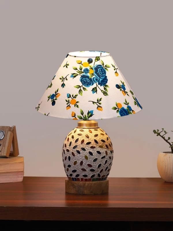 Multicolor Table Lamp | Artistic Mosaic Glass with Sturdy Wood Base | Decorative Ambient Light for Home D�cor | Perfect Blend of Modern & Traditional Style - Model DG288