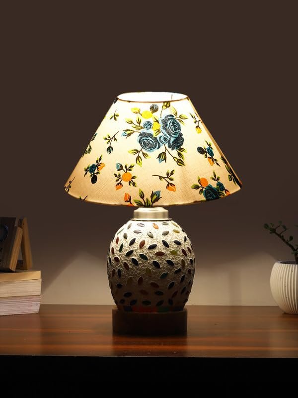 Multicolor Table Lamp | Artistic Mosaic Glass with Sturdy Wood Base | Decorative Ambient Light for Home D�cor | Perfect Blend of Modern & Traditional Style - Model DG288