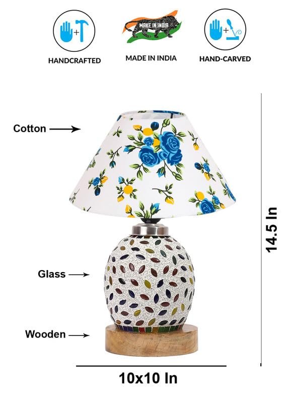 Multicolor Table Lamp | Artistic Mosaic Glass with Sturdy Wood Base | Decorative Ambient Light for Home D�cor | Perfect Blend of Modern & Traditional Style - Model DG288