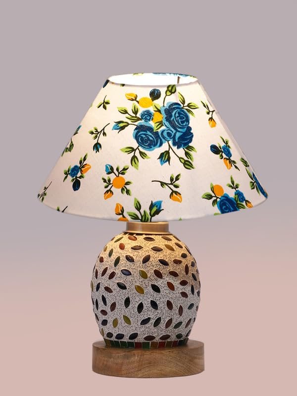 Multicolor Table Lamp | Artistic Mosaic Glass with Sturdy Wood Base | Decorative Ambient Light for Home D�cor | Perfect Blend of Modern & Traditional Style - Model DG288
