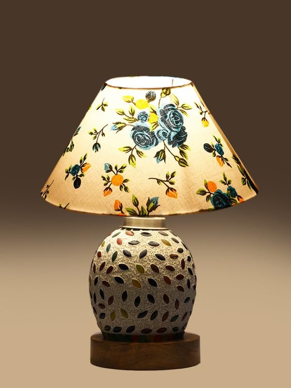 Multicolor Table Lamp | Artistic Mosaic Glass with Sturdy Wood Base | Decorative Ambient Light for Home D�cor | Perfect Blend of Modern & Traditional Style - Model DG288