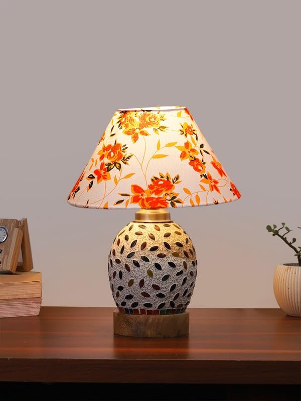 Multicolor Table Lamp | Artistic Mosaic Glass with Sturdy Wood Base | Decorative Ambient Light for Home D�cor | Perfect Blend of Modern & Traditional Style - Model DG289