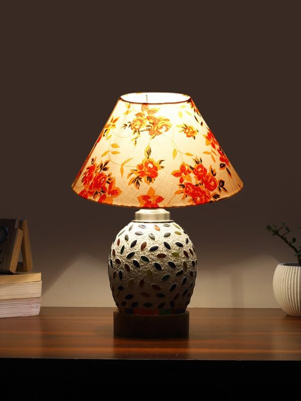 Multicolor Table Lamp | Artistic Mosaic Glass with Sturdy Wood Base | Decorative Ambient Light for Home D�cor | Perfect Blend of Modern & Traditional Style - Model DG289