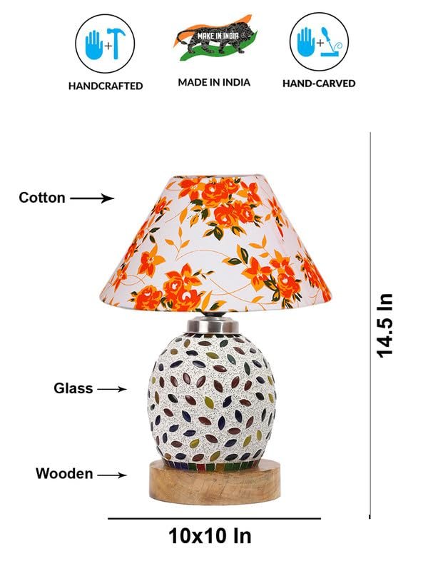 Multicolor Table Lamp | Artistic Mosaic Glass with Sturdy Wood Base | Decorative Ambient Light for Home D�cor | Perfect Blend of Modern & Traditional Style - Model DG289