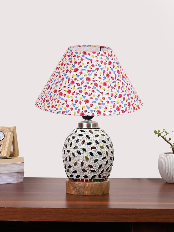 Multicolor Table Lamp | Artistic Mosaic Glass with Sturdy Wood Base | Decorative Ambient Light for Home D�cor | Perfect Blend of Modern & Traditional Style - Model DG290