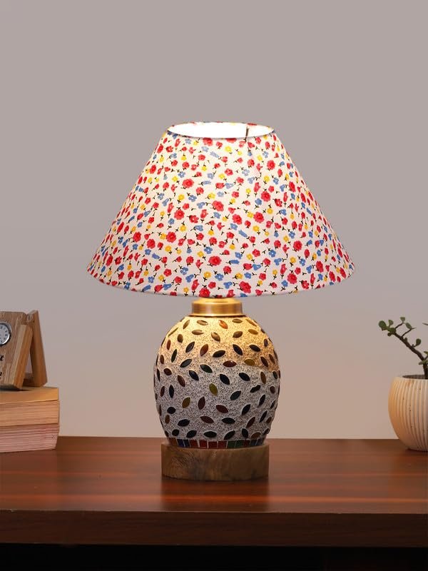 Multicolor Table Lamp | Artistic Mosaic Glass with Sturdy Wood Base | Decorative Ambient Light for Home D�cor | Perfect Blend of Modern & Traditional Style - Model DG290
