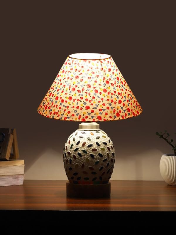 Multicolor Table Lamp | Artistic Mosaic Glass with Sturdy Wood Base | Decorative Ambient Light for Home D�cor | Perfect Blend of Modern & Traditional Style - Model DG290