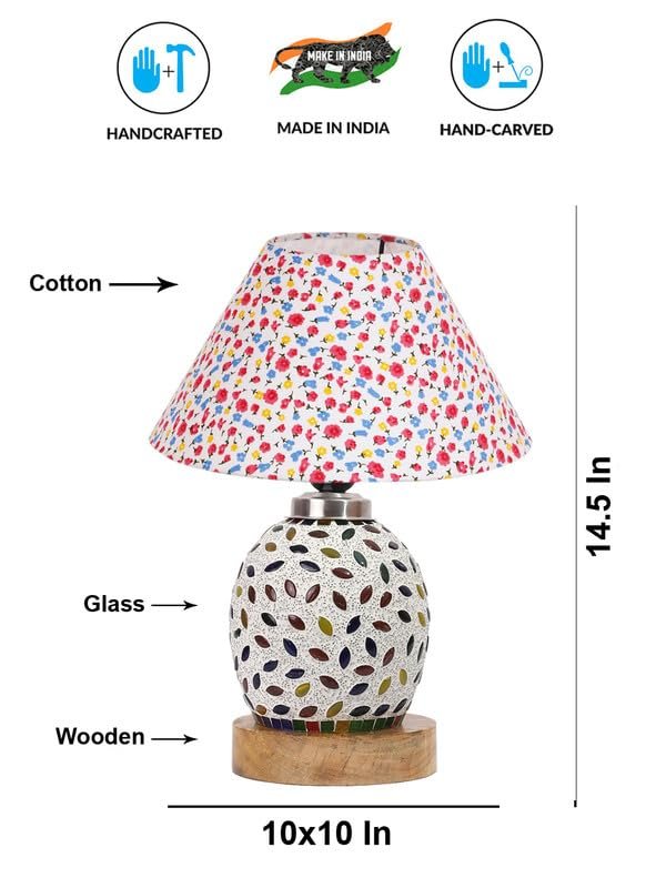 Multicolor Table Lamp | Artistic Mosaic Glass with Sturdy Wood Base | Decorative Ambient Light for Home D�cor | Perfect Blend of Modern & Traditional Style - Model DG290