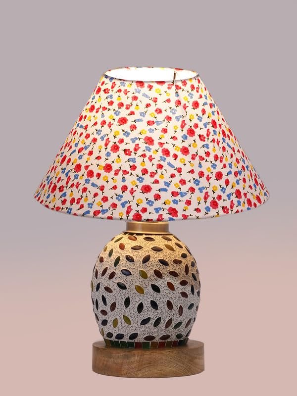 Multicolor Table Lamp | Artistic Mosaic Glass with Sturdy Wood Base | Decorative Ambient Light for Home D�cor | Perfect Blend of Modern & Traditional Style - Model DG290