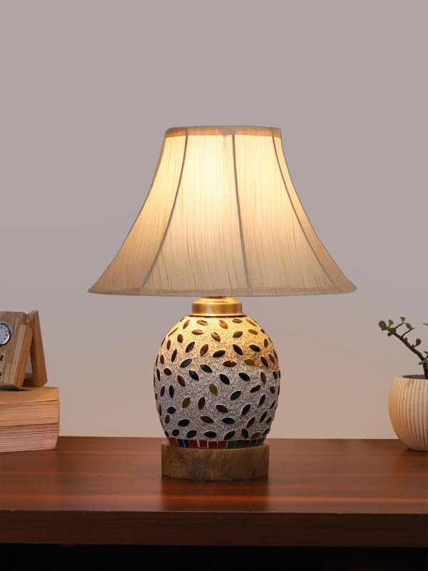Multicolor Table Lamp | Artistic Mosaic Glass with Sturdy Wood Base | Decorative Ambient Light for Home D�cor | Perfect Blend of Modern & Traditional Style - Model DG291