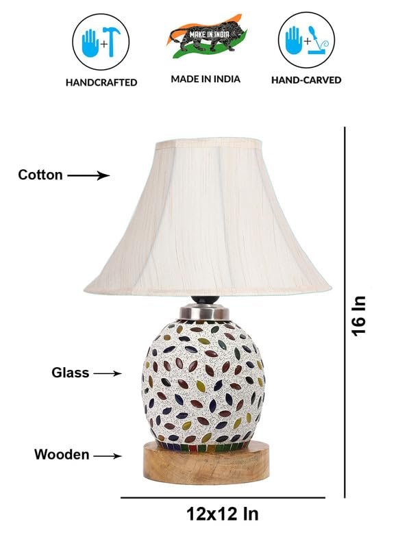 Multicolor Table Lamp | Artistic Mosaic Glass with Sturdy Wood Base | Decorative Ambient Light for Home D�cor | Perfect Blend of Modern & Traditional Style - Model DG291