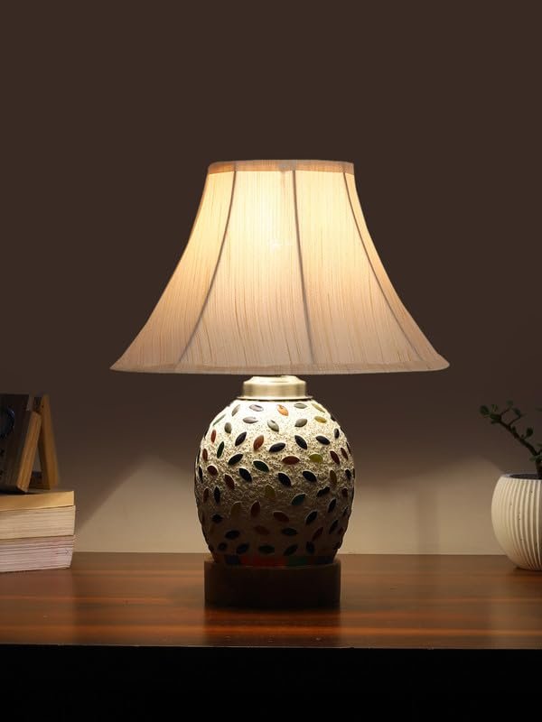 Multicolor Table Lamp | Artistic Mosaic Glass with Sturdy Wood Base | Decorative Ambient Light for Home D�cor | Perfect Blend of Modern & Traditional Style - Model DG291