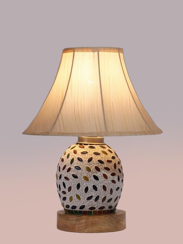 Multicolor Table Lamp | Artistic Mosaic Glass with Sturdy Wood Base | Decorative Ambient Light for Home D�cor | Perfect Blend of Modern & Traditional Style - Model DG291