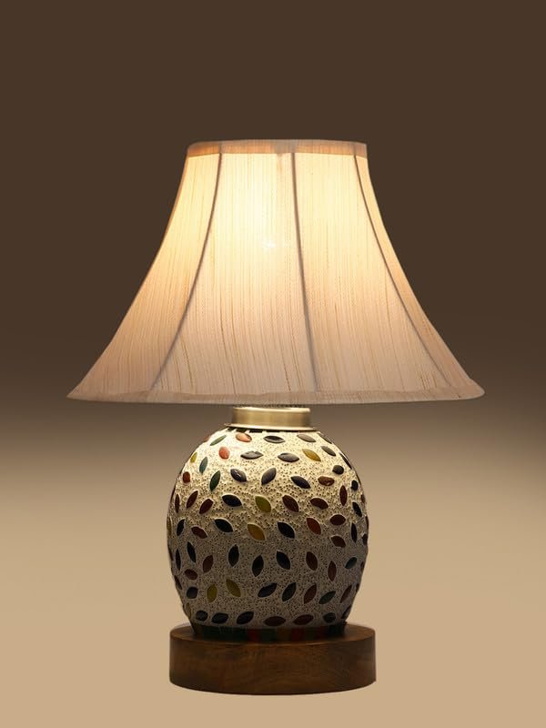 Multicolor Table Lamp | Artistic Mosaic Glass with Sturdy Wood Base | Decorative Ambient Light for Home D�cor | Perfect Blend of Modern & Traditional Style - Model DG291