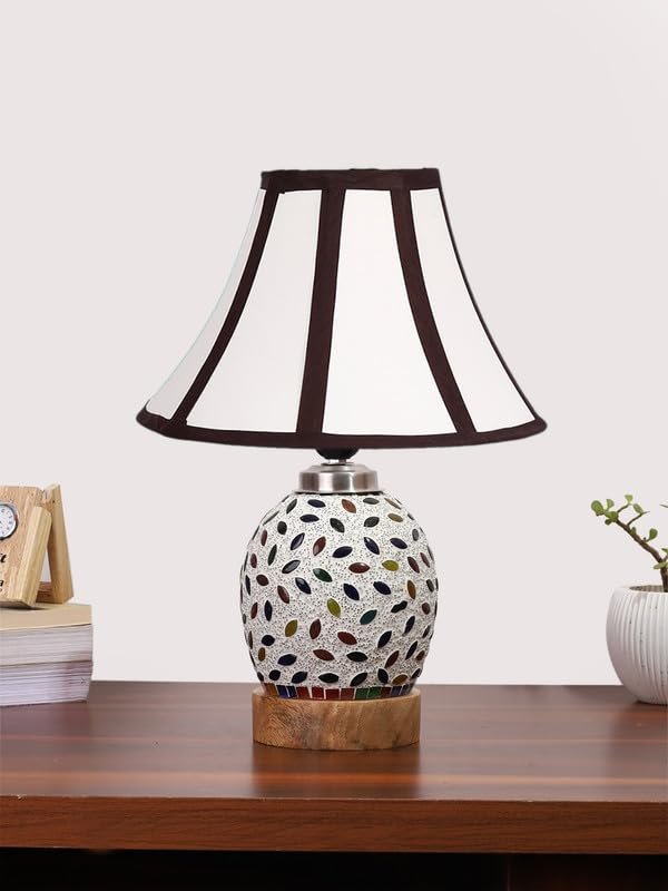 Multicolor Table Lamp | Artistic Mosaic Glass with Sturdy Wood Base | Decorative Ambient Light for Home D�cor | Perfect Blend of Modern & Traditional Style - Model DG292