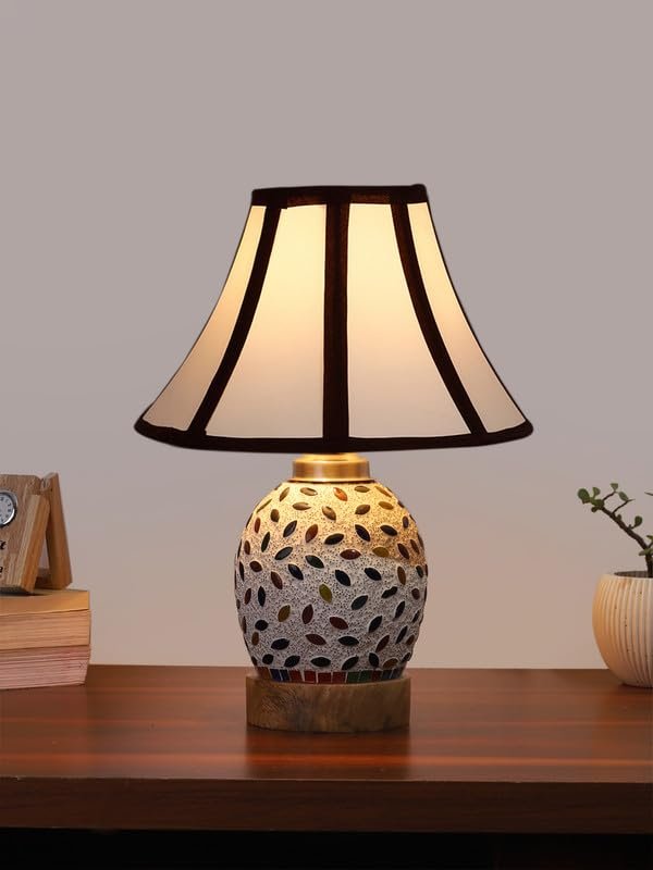 Multicolor Table Lamp | Artistic Mosaic Glass with Sturdy Wood Base | Decorative Ambient Light for Home D�cor | Perfect Blend of Modern & Traditional Style - Model DG292