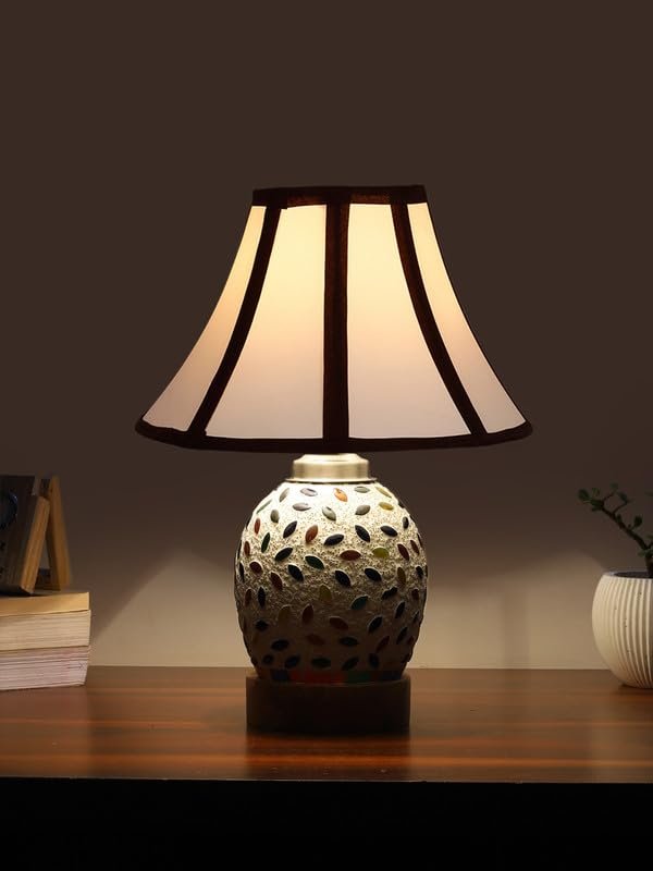 Multicolor Table Lamp | Artistic Mosaic Glass with Sturdy Wood Base | Decorative Ambient Light for Home D�cor | Perfect Blend of Modern & Traditional Style - Model DG292
