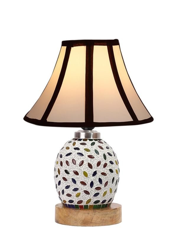Multicolor Table Lamp | Artistic Mosaic Glass with Sturdy Wood Base | Decorative Ambient Light for Home D�cor | Perfect Blend of Modern & Traditional Style - Model DG292