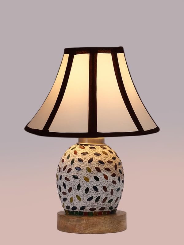 Multicolor Table Lamp | Artistic Mosaic Glass with Sturdy Wood Base | Decorative Ambient Light for Home D�cor | Perfect Blend of Modern & Traditional Style - Model DG292