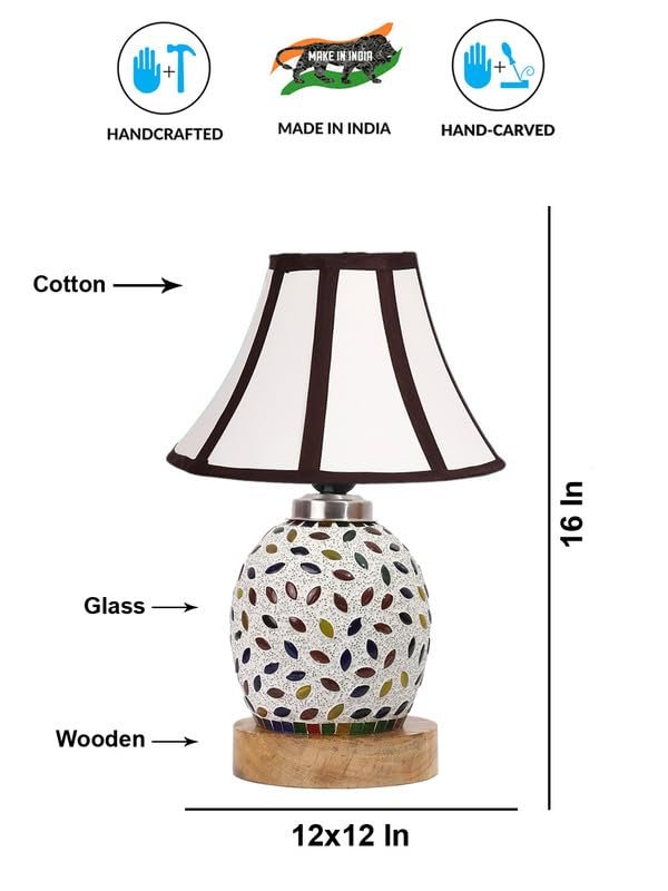Multicolor Table Lamp | Artistic Mosaic Glass with Sturdy Wood Base | Decorative Ambient Light for Home D�cor | Perfect Blend of Modern & Traditional Style - Model DG292