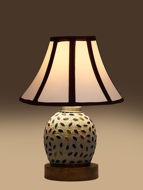 Multicolor Table Lamp | Artistic Mosaic Glass with Sturdy Wood Base | Decorative Ambient Light for Home D�cor | Perfect Blend of Modern & Traditional Style - Model DG292