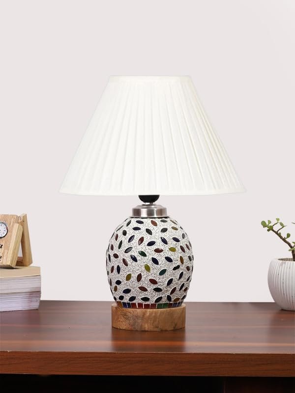Multicolor Table Lamp | Artistic Mosaic Glass with Sturdy Wood Base | Decorative Ambient Light for Home D�cor | Perfect Blend of Modern & Traditional Style - Model DG293