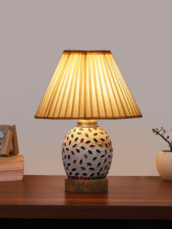 Multicolor Table Lamp | Artistic Mosaic Glass with Sturdy Wood Base | Decorative Ambient Light for Home D�cor | Perfect Blend of Modern & Traditional Style - Model DG293