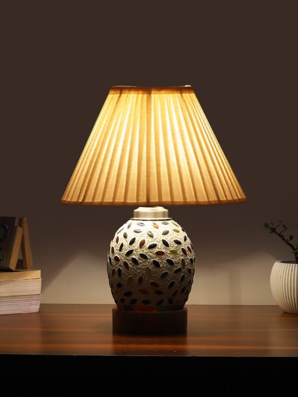 Multicolor Table Lamp | Artistic Mosaic Glass with Sturdy Wood Base | Decorative Ambient Light for Home D�cor | Perfect Blend of Modern & Traditional Style - Model DG293